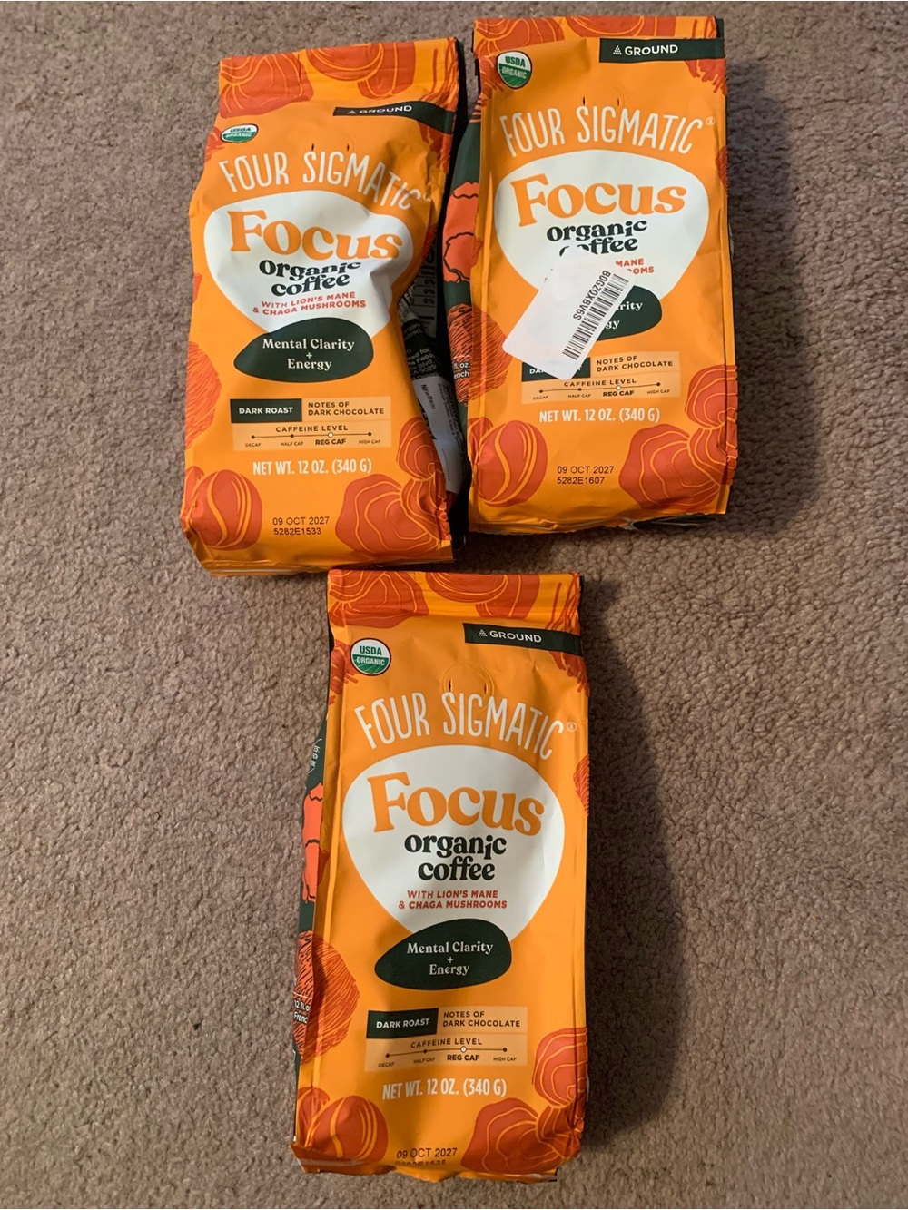 3 12oz Four Sigmatic Focus Organic Coffee Clarity And Energy Regular Caffeine